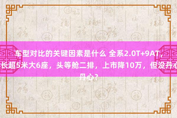 车型对比的关键因素是什么 全系2.0T+9AT，车长超5米大6座，头等舱二排，上市降10万，但没丹心？