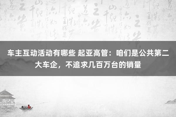 车主互动活动有哪些 起亚高管：咱们是公共第二大车企，不追求几百万台的销量