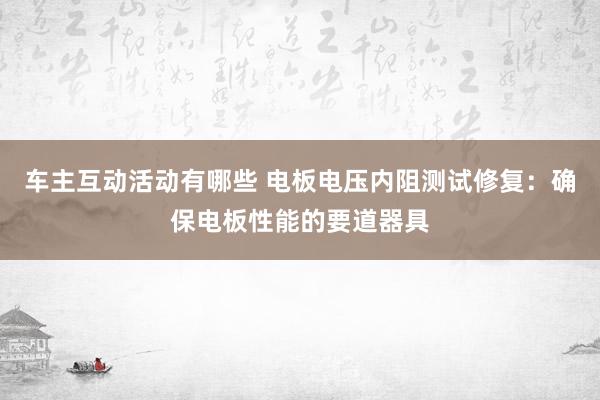 车主互动活动有哪些 电板电压内阻测试修复：确保电板性能的要道器具