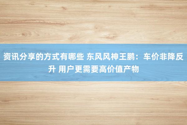 资讯分享的方式有哪些 东风风神王鹏：车价非降反升 用户更需要高价值产物