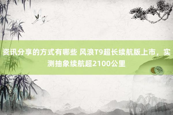 资讯分享的方式有哪些 风浪T9超长续航版上市，实测抽象续航超2100公里