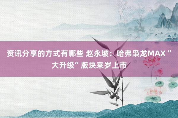 资讯分享的方式有哪些 赵永坡：哈弗枭龙MAX“大升级”版块来岁上市